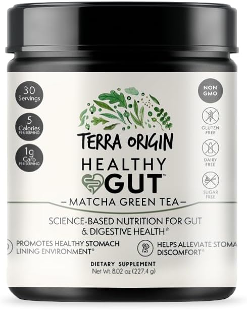 Healthy Gut Matcha Green Tea | 30-Servings with L-Glutamine, Zinc, Glucosamine, Slippery Elm Bark and More!