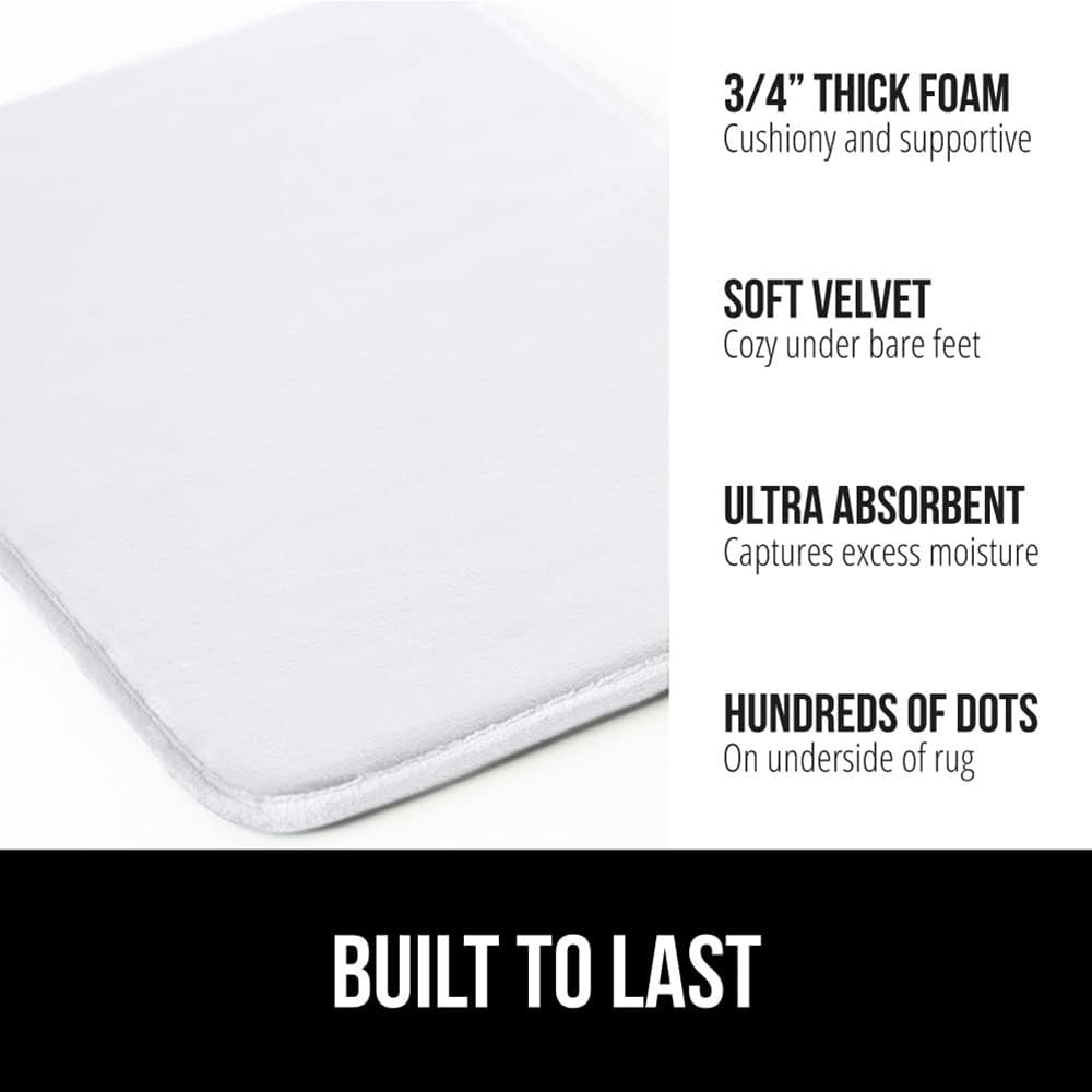 GORILLA GRIP Thick Memory Foam Bath Rugs, Soft Absorbent Velvet Bathroom Mats, Durable Dots on Underside, Machine Washable Bathmat, Carpet Rug Room Decor for Shower Floor, 42x24 Mat, White