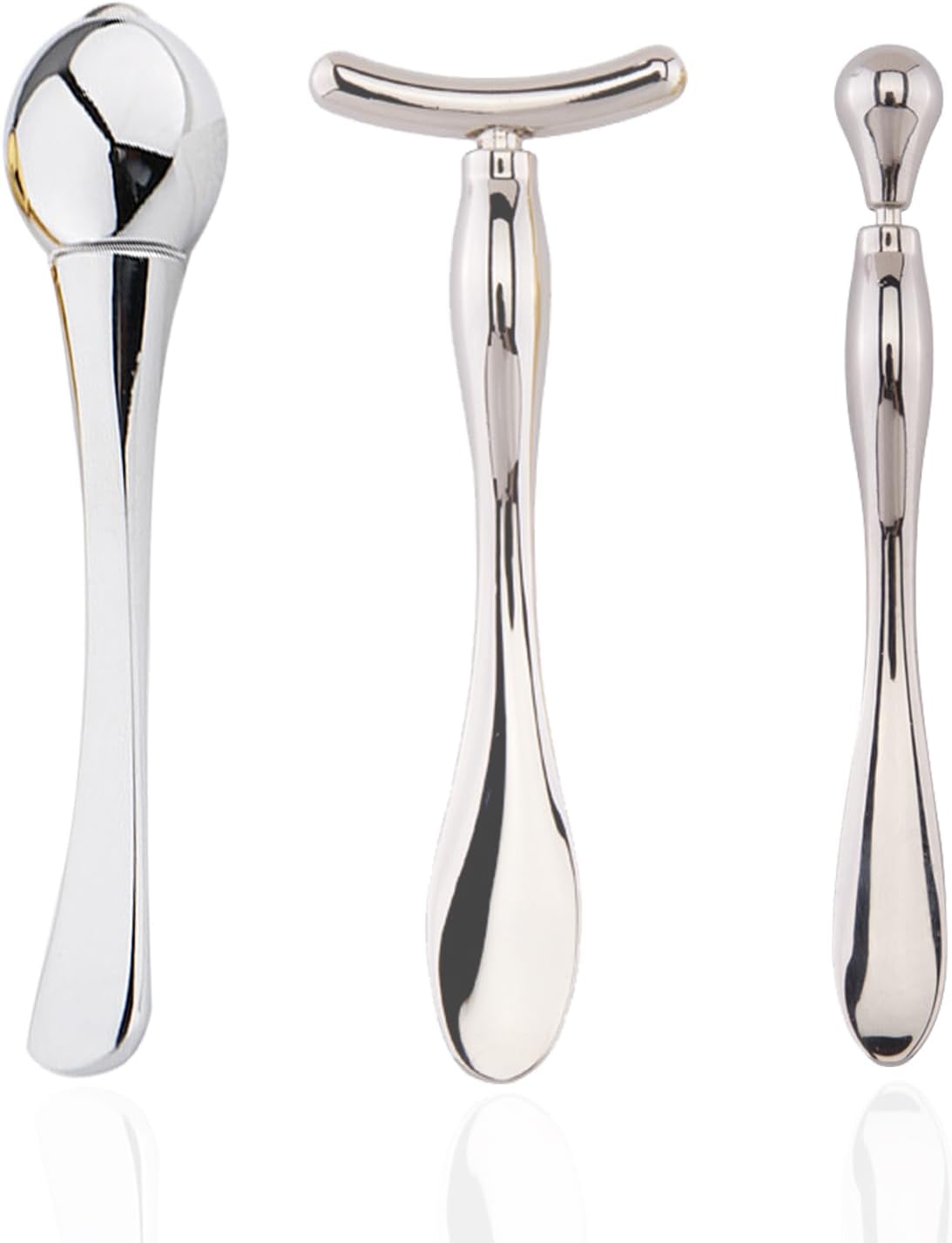 BetterJonny 3Pcs Metal Eye Cream Applicator Roller Wand Stick, Cosmetics Spoon Eye Cream Massager Wand Girls Women Facial Massager for Fatigue Relief Reduce Puffiness (Silver)