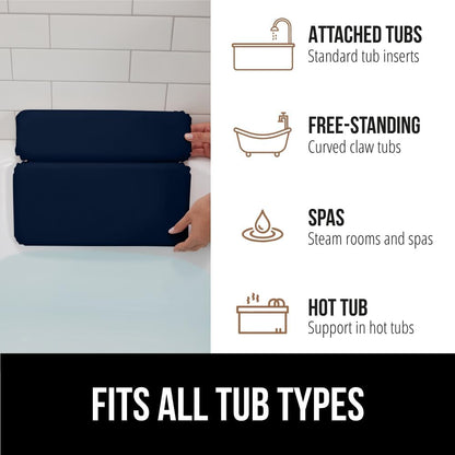 GORILLA GRIP Bath Pillow for Tub, Improved Suction Cups, Luxury Bathtub Pillows, Headrest for Neck and Back Support, Relaxing Home Spa, Hot Tubs and Bathroom Essentials, Gifts for Women, 2 Panel Navy