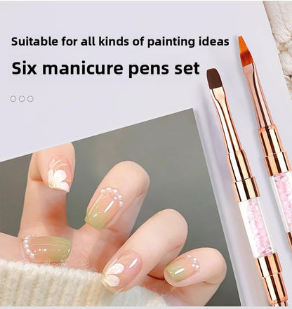 6pcs Double-Ended Nail Art Brushes Set - Professional Nail Design Tools for Acrylic & Gel Nails Gel Polish Art Nail Nail Dotting Brush Pen nail liner brush