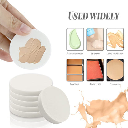 Vmiapxo 48 Pieces White Makeup Sponge, Cosmetic Sponge Round Foam Pad, Compact Facial Powder Puff, Beauty Makeup Foundation Powder Blender for All Skin Types Wet and Dry Dual Use