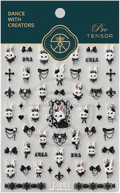 5D Embossed Bunny Nail Stickers Lovely Rabbit Nail Art White Black Nail Decals Cute Stickers for Nails Designs Self Adhesive Nail Art Supplies & Decorations for Women Girls 1 Sheet