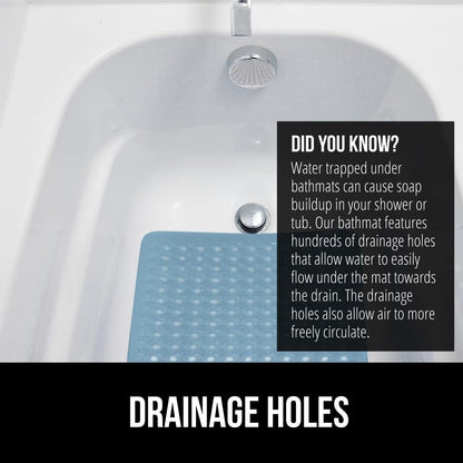 GORILLA GRIP Patented Bath Tub Shower Mat, Machine Washable Bathtub Floor Liner Mats, Suction Cups and Drain Holes to Keep Tubs Clean, Soft on Feet, Bathroom Essentials, 35x16 Inch, Sky Blue Opaque