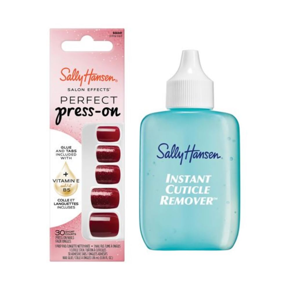 Sally Hansen Instant Cuticle Remover & Salon Effects Infra-Red Press On Nails Kit - 15 Second Gel Formula with Aloe