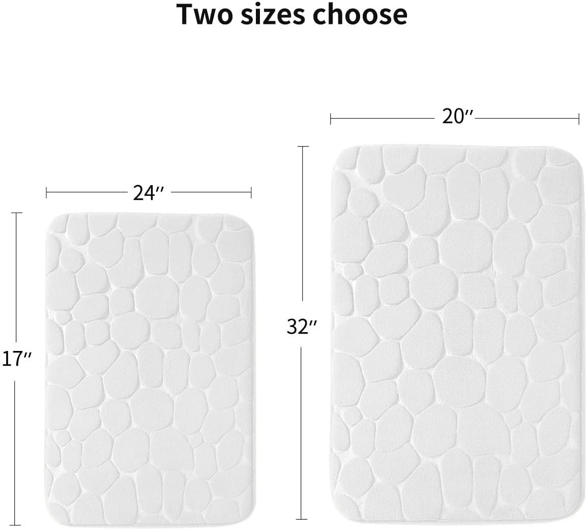 YIHOUSE Memory Foam Bath Mat Cobblestone Bathroom Rugs Super Water Absorbent Bath Mats for Bathroom Machine Washable Bath Rugs(24 x 36,White)