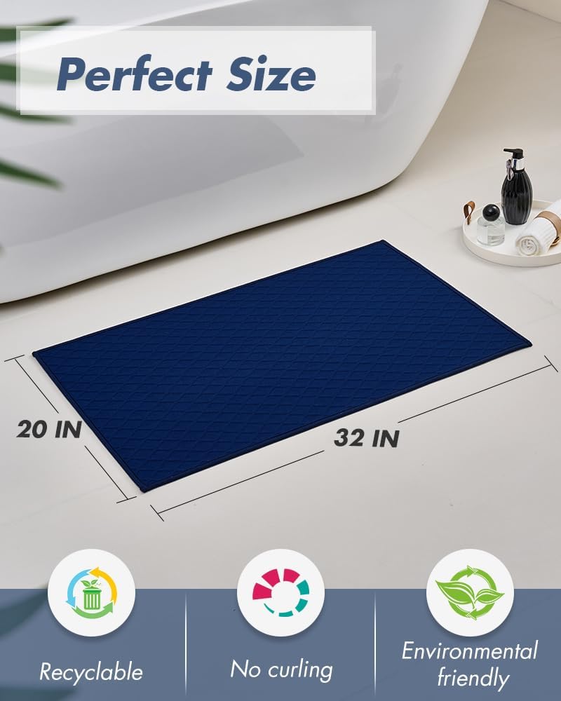 AMOAMI Ultra Thin Bathroom Rugs, Rubber Backed Bath Mats for Bathroom Non Slip, Absorbent Bathroom Mat for Floor, Shower, Sink(20"x 32", Blue)