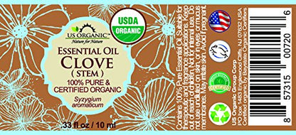US Organic 100% Pure Clove Stem Essential Oil - USDA Certified Organic, Steam Distilled (10 ml)