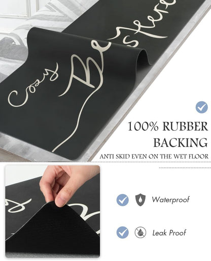 MontVoo-Bath Mat Rug Long Non Slip Super Absorbent Bathroom Runner Stain Resistant Quick Dry Thin Bathroom Mat Fit Under Door-24"x70",Black