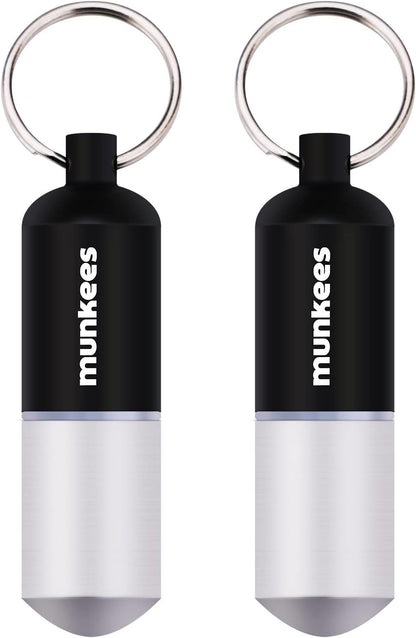 munkees Portable Pill Case Small Waterproof Capsules EDC Keychain, Travel Pill Bottle for Camping, Hiking, Backpacking, Compact Valuables Container for Outdoors 2-Pack