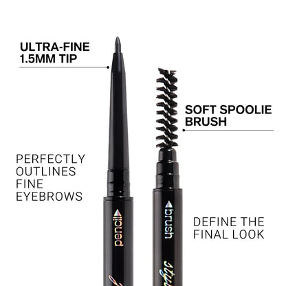 5 Pcs Waterproof Dual-Sided Fine Tip Eye Brow Pencils Pack,Ultra-Fine Mechanical Precise Pencil,Draws Tiny Brow Hairs, Defines, Fills Eyebrows, Shapes, Contours, Combs,1mm Pen Point(Pack of 5)-Gray