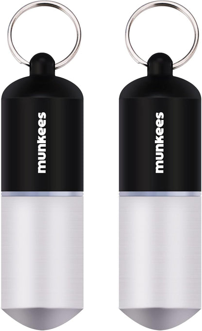 munkees Portable Pill Case Large Waterproof Capsules EDC Keychain, Travel Pill Bottle for Camping, Hiking, Backpacking, Compact Valuables Container for Outdoors 2-Pack