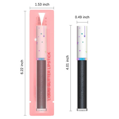 evpct 1Pcs Black Metallic Shimmer Glitter Lip Gloss Liquid Lipstick Long Lasting Waterproof 24, Glitter Pearlescent Metallic Sparkly Liquid Lipsticks Lip Stains Makeup Set for Women 06