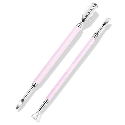 NXJ INFILILA Cuticle Pusher and Cuticle Cutter, 2Pcs Pink Cuticle Pusher Tool Stainless Triangle Cuticle Peeler Scraper Manicure Pedicure Tools Cuticle Remover Kit for Nail Care