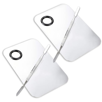 2 Pcs Makeup Mixing Palette, Upgrad Stainless Steel Metal Foundation Palette with Spatula Artist Tool for Mixing Foundation Nail-Art 5.9x3.9 in