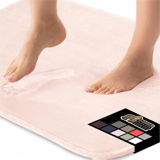 GORILLA GRIP Memory Foam Bath Mat, Soft Absorbent Velvet Bathroom Mats, Durable Dots on Underside, Machine Washable Bathmat, Carpet Rug Room Decor for Shower Tub Floor RV, 24x17 Rugs, Pink