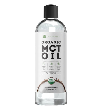 Kate Naturals MCT Oil for Coffee. Pure Coconut MCT C8 and C10 Oil (8oz, Organic, Unflavored)