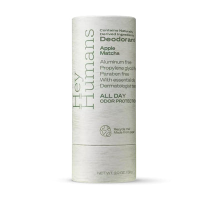 Hey Humans Deodorant, Aluminum Free Deodorant for Women and Men, Contains Naturally Derived Ingredients, All Day Odor Control, Refreshing Essential Oils, Earth Friendly Package, Apple Matcha