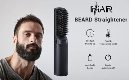 Premium Beard Mini Straightener Brush, Professional Straightener Brush for Men, Rechargeable 6400 mAh Straightening Tool Heated Comb, for Short & Long Beards for Home and Travel