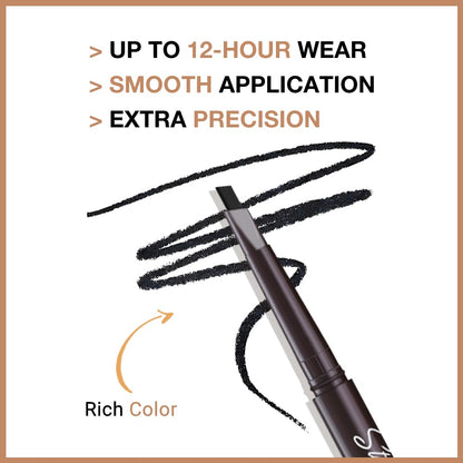 4 Pcs Ultimate Eyebrow Retractable Definer Pencils,Dual-Sided Natural Soft Textured Eyebrow Pencil for Daily Look Eyebrow Makeup,Brow Brush,Fine Tip lapiz de cejas-Black