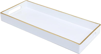 White Bathroom Vanity Tray for Countertop, Small Plastic Toilet Tank Versatile Storage & Organization Tray for Makeup, Perfume, Desk, Kitchen, Candles, 13.7"x6"x1.4", 35W