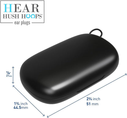 Hush Hoops Ear Plugs, Ultra-Soft Reusable Silicone Plugs with Horseshoe Shape for Comfort, Designed for Sleep and Sound Suppression, 17dB (NRR) Noise Reduction Rating, Black, 1 Pair with Travel Case
