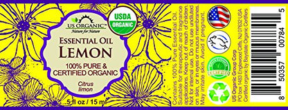 US Organic 100% Pure Lemon Essential Oil - USDA Certified Organic, Cold Pressed - W/Euro droppers (More Size Variations Available) (15 ml)