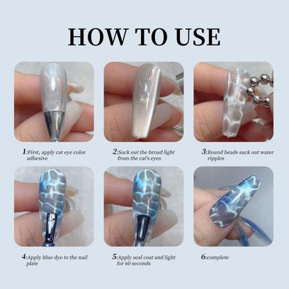 10Pcs Round Cat Eye Magnet Beads for Nails – Strong Magnetic Beads for Cat Eye Gel Polish, Water Ripple Nail Art Tool Set