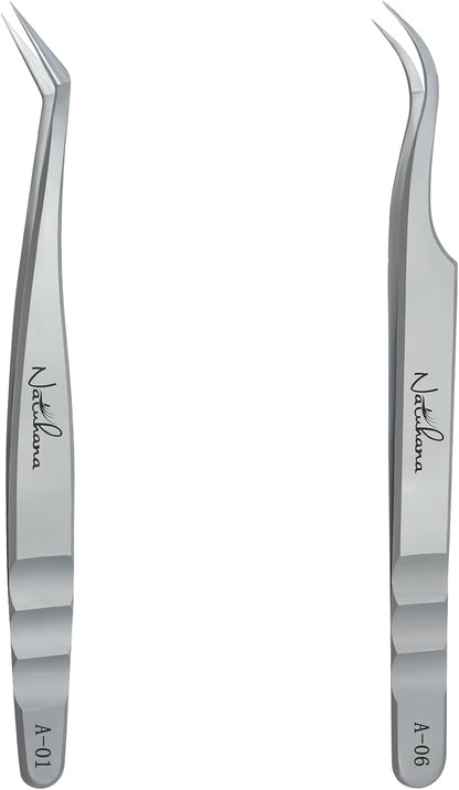 High Precision Lash Tweezers for Individual and Volume Eyelash Extensions Premium Stainless Steel Curved Fiber Tip Professional Isolation Tweezer