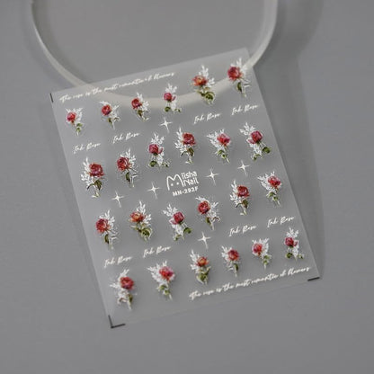 5D Embossed Nails Art Stickers Nail Decals for DIY Nail Art Self-Adhesive Nail Stickers for Nail Art Nail Supplies Accessories for Women Girls Kids (1, Red Rose)