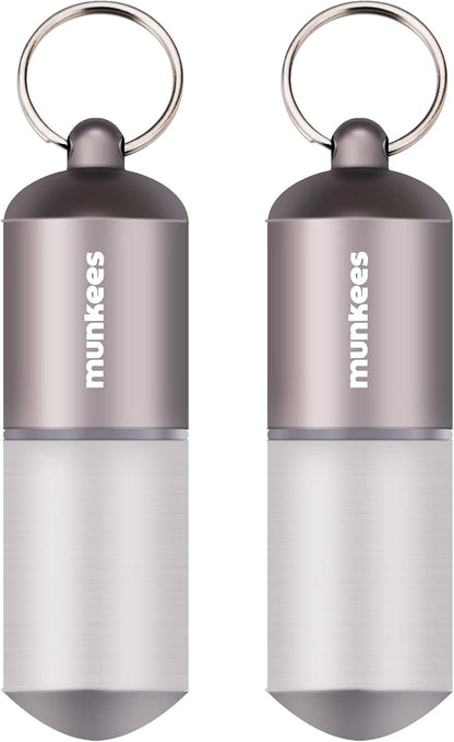 munkees Portable Pill Case Large Waterproof Capsules EDC Keychain, Travel Pill Bottle for Camping, Hiking, Backpacking, Compact Valuables Container for Outdoors 2-Pack