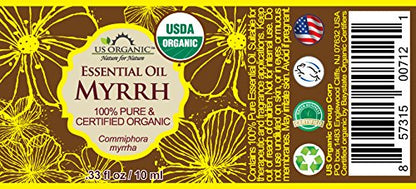 US Organic 100% Pure Myrrh, Frankincense Essential Oil Combo Pack - Directly sourced from The Horn of Africa - USDA Certified Organic - Use Topically or in Diffuser (10 ml Combo)