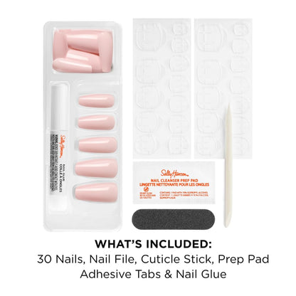 Sally Hansen Instant Cuticle Remover & Salon Effects Soul Pink Press On Nails Kit - 15 Second Cuticle Remover with Aloe & 30 Nail Designs with Nail Glue