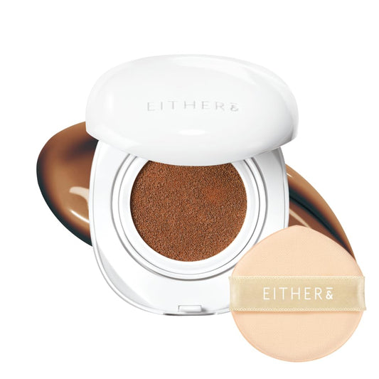 EITHER& Glow Pixel Cushion Foundation, Glowy Skincare, Korean Makeup, Natural Coverage, Moisturizing, Lightweight, Long Lasting Coverage for Flawless Skin (32N Caramel)