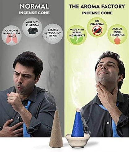 The Aroma Factory Organic Incense Dhoop Cones 3x30 Cones Jute Gift Set with Holder (Exotic Healing)