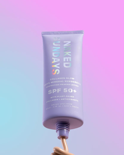 Naked Sundays SPF 50 Mineral Glow Sunscreen, Daily Hydrating Facial Moisturizer & Primer with Zinc Oxide, Sheer Tint, Broad Spectrum SPF Lotion (Jumbo 80ml)