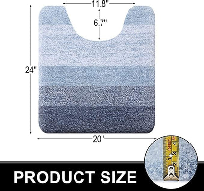 OLANLY Luxury Toilet Rugs U-Shaped 24x20, Extra Soft and Absorbent Microfiber Bathroom Rugs, Non-Slip Plush Shaggy Bath Mat, Machine Wash Dry, Contour Bathroom Mats for Toilet Base, Blue