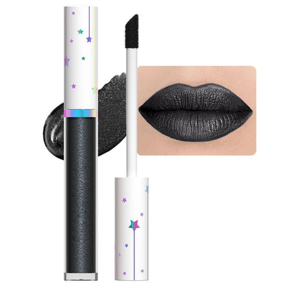 evpct 1Pcs Black Metallic Shimmer Glitter Lip Gloss Liquid Lipstick Long Lasting Waterproof 24, Glitter Pearlescent Metallic Sparkly Liquid Lipsticks Lip Stains Makeup Set for Women 06
