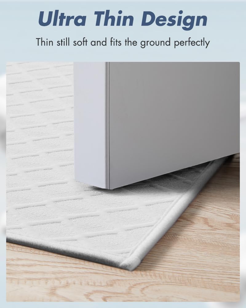 AMOAMI Ultra Thin Bathroom Mat Runner Rug, Rubber Backed Non Slip, Absorbent, White, 24" x 71"