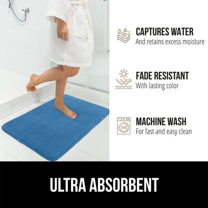 GORILLA GRIP Memory Foam Bath Rugs, Soft Absorbent Velvet Bathroom Mats, Durable Dots on Underside, Machine Washable Bathmat, Carpet Rug Room Decor for Shower Floor, 24x17 Mat, Caribbean Blue