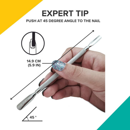 Rui Smiths Pro Cuticle Pusher with 2 Ends - Stainless Steel Manicure Tool - Style 107