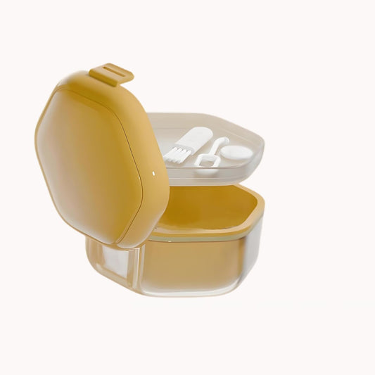 Double-layer Invisible Braces Orthodontic Retainer Storage Box,Retainer Case,Mouth Guard Case,Portable Denture Storage Washable Box with Hook,BPA-Free Teeth Whitening Storage Box (yellow)