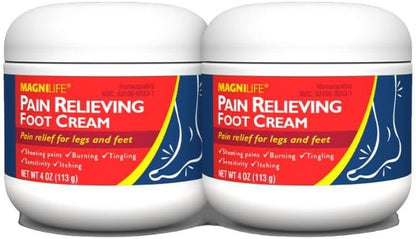 MagniLife Pain Relieving Foot Cream, All-Natural Moisturizing Foot Pain Relief with Beeswax and Eucalyptus to Soothe Soreness, Burning, Tingling, and Sensitivity (2 Pack-4oz Jars)