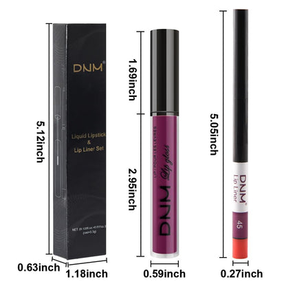 evpct 2Pcs Light Plum Purple Matte Liquid Lipstick Lip Gloss Stain and Retractable Lip Liner Makeup Set for Women Long Lasting Waterproof 24 Hours Lipstick labial mate larga duracion 24 45#
