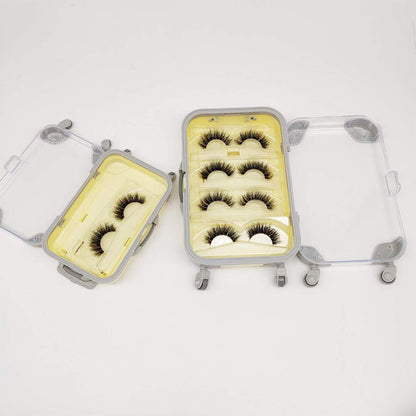 False Eyelash Storage Box, Portable Travel Organizer Mini Luggage False Eyelash Tray Makeup Tool (PALE YELLOW)