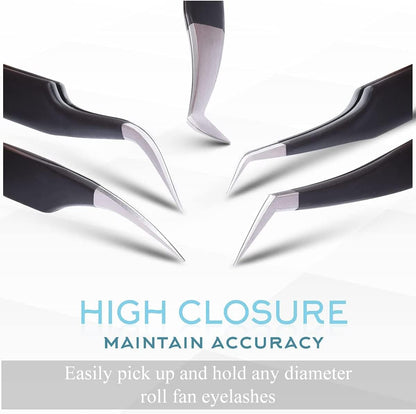 SIVOTE Eyelash Extension Tweezers for Classic & Volume Lashes, 5-Pack, Black