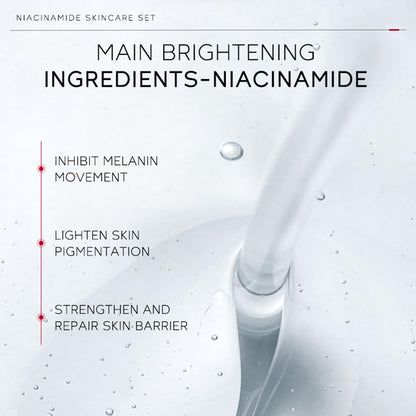 Niacinamide Skincare Set: 4pcs Beauty Kit with Cleanser, Toner, Serum, & Facial Cream - Hydrates & Evens Skin Tone - TSA-Friendly Travel Sizes, Perfect Gift for Women, Moms, & Teens