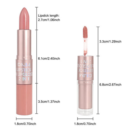 evpct 2 in 1 Rose Nude Glitter Metallic Shimmer Diamond Lipstick and Lip Gloss Set for Women Long Lasting Waterproof, Bright Rose Pink Sparkle Glitter Shiny Lipstick and Lip Liner Makeup Set, 02#