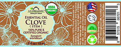 US Organic 100% Pure Clove Stem Essential Oil - USDA Certified Organic, Steam Distilled (15 ml)