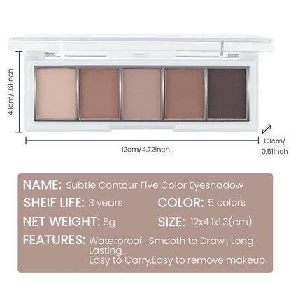 Neutral Nude Brown Eyeshadow Palette, 5 Matte Shades from Cream to Charcoal, Smooth Blendable Texture, Everyday to Smoky Glam Eye Makeup, Travel-Friendly Compact for Daily Looks 06#